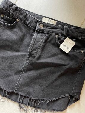 NWT Free People Black Distressed Denim Mini Skirt